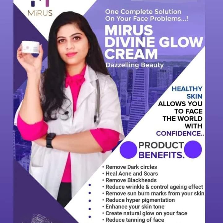 Post image Summer can be especially harsh on your skin causing age spots, skin damage and tan lines☀
 *Mirus Divine Glow* Fairness Cream provides a NATURAL solution to common skin problems🌿
💥Lightens Skin Tone By Inhibiting Melanin Production💥Fades Age Spots and Delays Ageing Signs💥Protects Skin From UV Rays💥Evens Out Complexion To Fight Tan Lines
For more information, please call ▶ *8087998999*