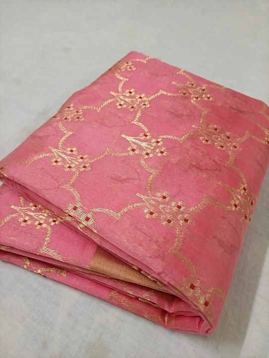 Handloom pure soft silk meena butti peech colour saree goldon border and hand work uploaded by business on 10/17/2020