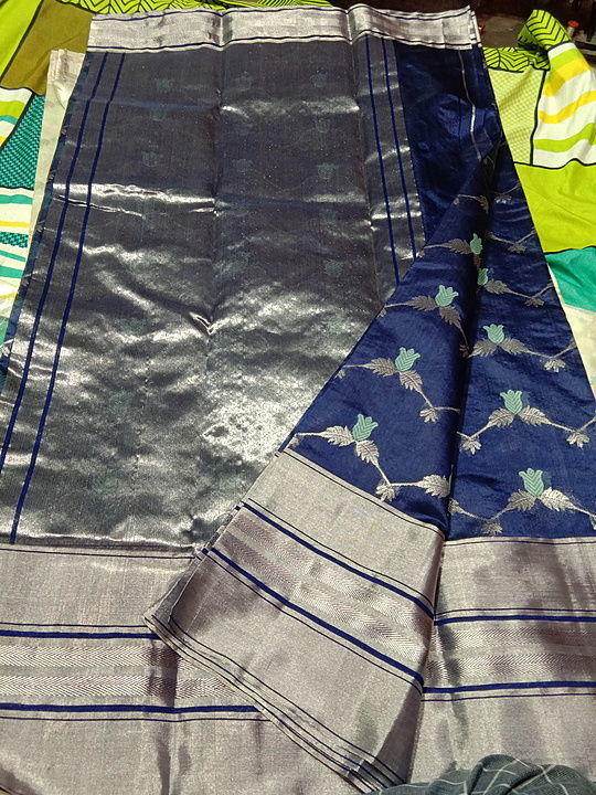 Raw mango blue silk saree uploaded by Chanderi handloom silk saree on 10/17/2020