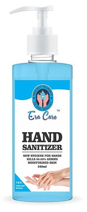 Liquid Hand sanitizer 580ML.Mrp 290. Based on isopropyl. approved by Ayush. Limited stock available. uploaded by Era Glow Cosmetics on 6/14/2020
