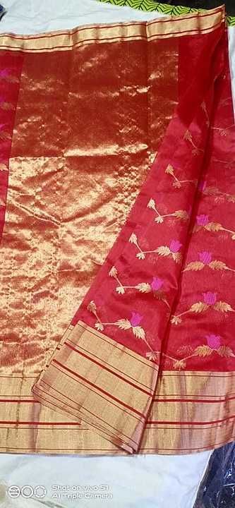 Pure handloom chanderi silk raw mango saree handweaving by lovely weavar and so happy uploaded by Chanderi handloom silk saree on 10/17/2020