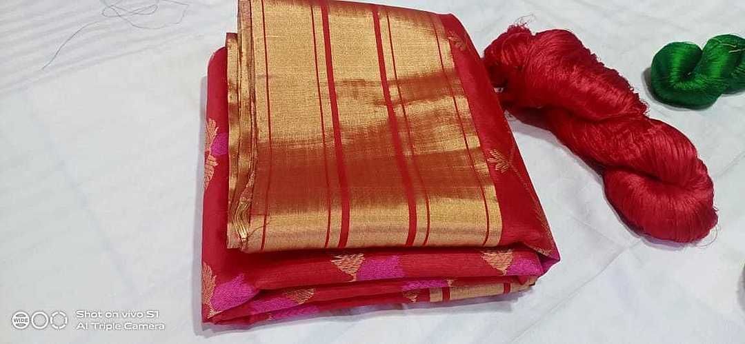 Pure handloom chanderi silk raw mango saree handweaving by lovely weavar and so happy uploaded by business on 10/17/2020
