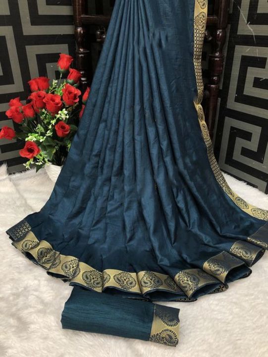 Heavy vichitra silk lace border saree with blouse piece.  uploaded by Shopping Villa on 4/4/2022