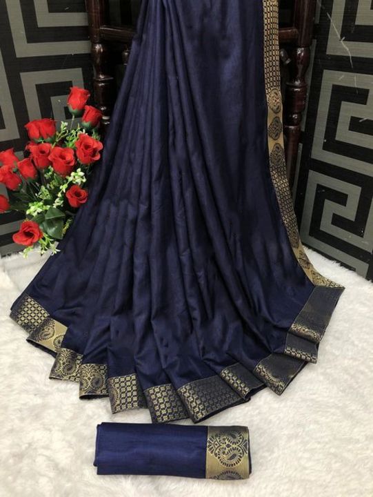 Heavy vichitra silk lace border saree with blouse piece.  uploaded by business on 4/4/2022