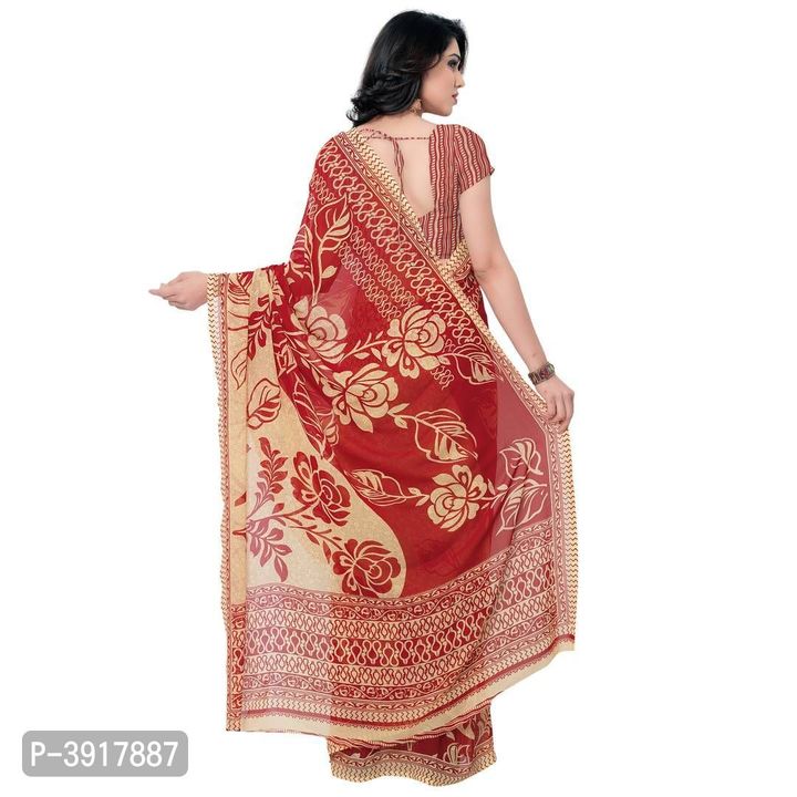Women's Georgette Red Saree with Blouse piece uploaded by business on 4/5/2022