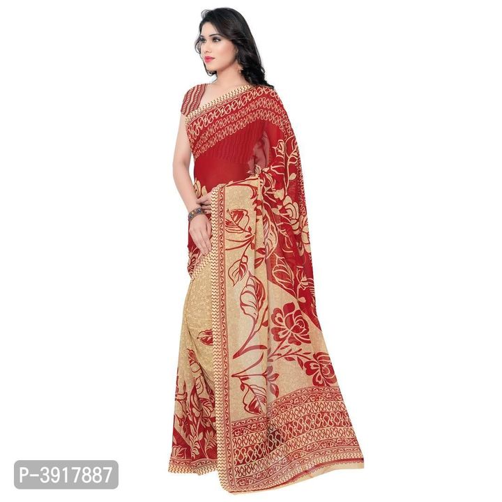Women's Georgette Red Saree with Blouse piece uploaded by business on 4/5/2022