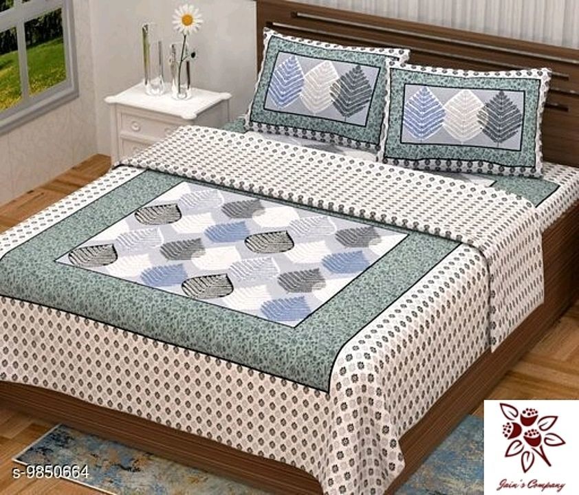 Post image Gorgeous Versatile Bedsheets

100% pure cotton
new white base designs
double bed bedsheet with two pillow covers
Bedsheet Size : 108 x 95 in Pillow Size : 25 x 18 cm    Price: Rs.330
Rs500