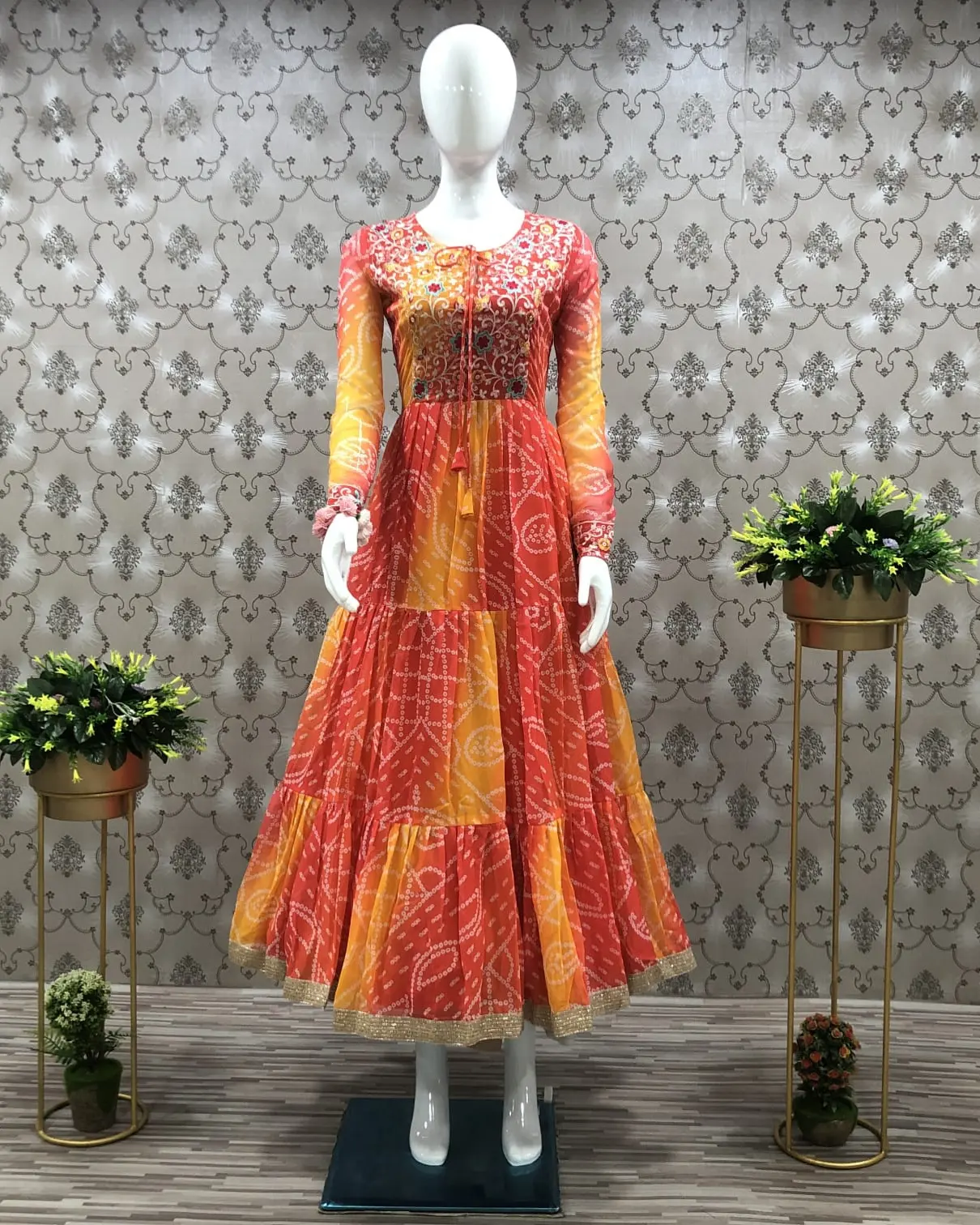 Marigold bandhni gown uploaded by P&P ENTERPRISE  on 4/5/2022