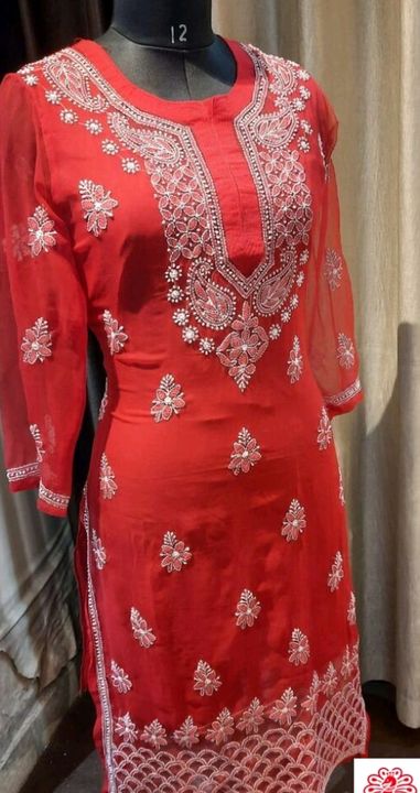 Post image latest fancy womens kurtis fabric cotton kurti pattern chickenkari embroidery work sizes L , XL , XXL availablePrice 695 COD 7 days written replacement  100% refund and free delivery available