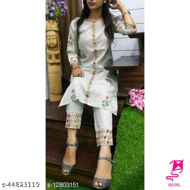 Post image Catalog Name:*Aagam Pretty Women Kurta Sets*Kurta Fabric: CottonBottomwear Fabric: CottonFabric: CottonSleeve Length: Three-Quarter SleevesSet Type: Kurta With BottomwearBottom Type: PantsPattern: EmbroideredMultipack: SingleSizes:S (Bust Size: 36 in, Shoulder Size: 14 in, Kurta Waist Size: 32 in, Kurta Hip Size: 38 in, Kurta Length Size: 44 in, Bottom Waist Size: 26 in, Bottom Hip Size: 36 in, Bottom Length Size: 39 in) M, L, XL, XXL, XXXLEasy Returns Available In Case Of Any Issue*Proof of Safe Delivery! Click to know on Safety Standards of Delivery Partners- https://ltl.sh/y_nZrAV3