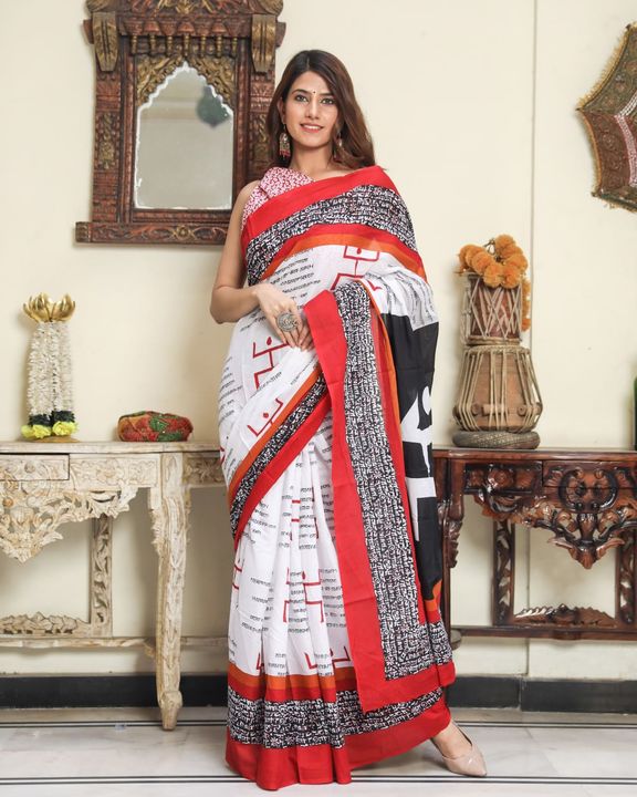 Post image Hand Printed Cotton Mulmul Saree with blouse