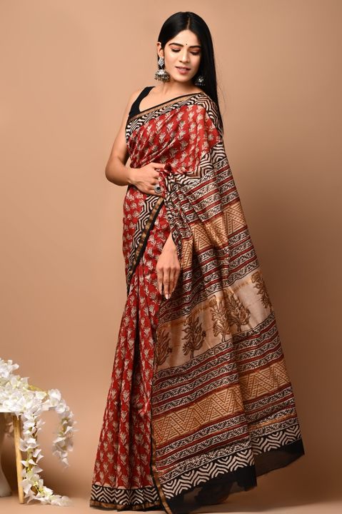 Pure chanderi silk saree hand block print  uploaded by Shivangi textiles on 4/6/2022