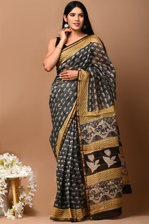 Pure chanderi silk saree hand block print  uploaded by Shivangi textiles on 4/6/2022