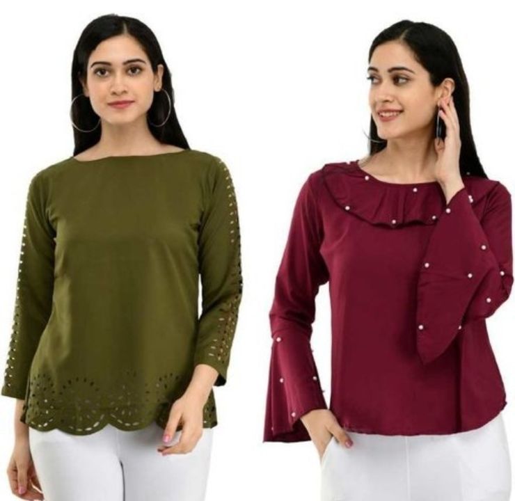 Post image I want 3 392 of Women casual solid regular fit combo top.