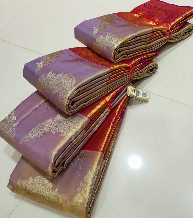 Post image Kanchipuram exclusive pure silk saree full tissue korvai lavender 1g wedding collection
