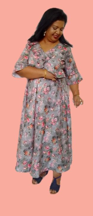 Poly linen flayer dress with frill at yoke uploaded by Style n Trends plussize store  on 4/8/2022