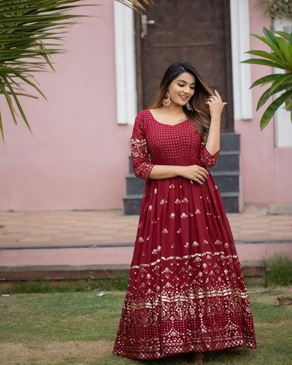 Post image *SSR-250*
👉👗💥*LAUNCHING NEW ĐĚSIGNER PARTY WEAR LOOK HEAVY EMBROIDERY SEQUENCE WORK GOWN *💥👗💃🛍👌
🧵 *FABRICS DETAIL* 🧵 *G-82*
👗 *GOWN FABRIC* :GEORGETTE WITH FULL HEAVY EMBROIDERY SEQUENCE WORK WITH FULL SLEEVE 
👗 *GOWN INNER* : MICRO COTTON 👗 *GOWN SIZE* : UP TO 42 XL FREE SIZE *(FULLY STITCHED)*👗 *GOWN LENGTH* : 55-56 INC👗 *GOWN FLAIR *   : 3 Meter 
👗 *BOTTOM FABRIC* : MICRO COTTON ( * Unstiched *)
👗 *DUPATTA FABRIC* : FAUX GEORGETTE WITH FULL HEAVY EMBROIDERY SEQUENCE WORK AND FOUR SIDE EMBROIDERY SEQUENCE WORK BORDER
👗*WEIGHT* : 950gm
👉* RATE :-1590/-❤️❤️