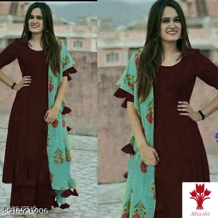 Catalog Name:*Women Rayon Flared Solid Long Kurti With Palazzos And Dupatta* uploaded by business on 4/9/2022