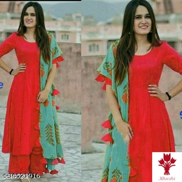 Catalog Name:*Women Rayon Flared Solid Long Kurti With Palazzos And Dupatta* uploaded by business on 4/9/2022