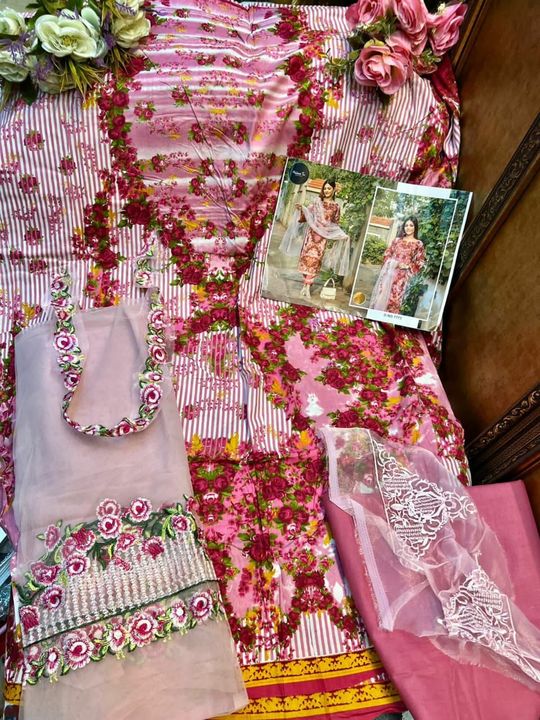 Post image *With Huge Demand here _Mehbbob tex_ Launch New Super Hit Designs Name Of _Noori vol1
*Top* : Lawn cotton Printed With Embroidery pach*Bottom* : Semi Lawn..*Dupatta* : Net with heavy Embrodary With less &amp; Moti work.
Shipping free
Dispatch : Ready

Ltd Stock