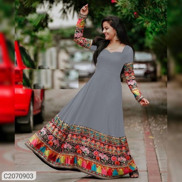 Attractive Solid Georgette Gown With Printed Border uploaded by business on 4/10/2022
