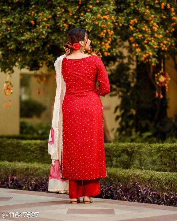 GoSriki Red Color Rayon Kurti With Plazzo and Dupatta Set uploaded by business on 4/10/2022