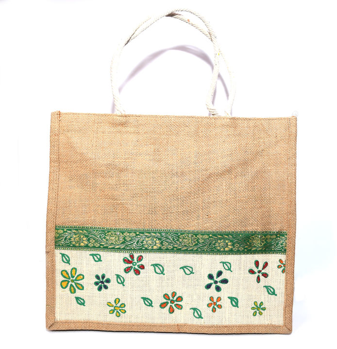 Post image These jute bags are made of jute and canvas with hand printing on canvas. Long lasting, Use in home, office, Classic elegant look, Front open with rope handles durable and lightweight , Eco friendly.
