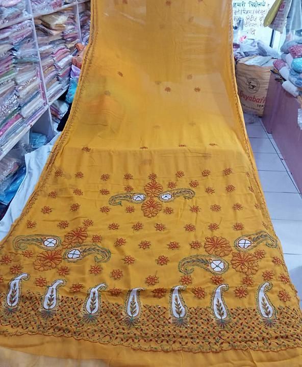  Saree 
Material cotton 
lucknowi hand work 
Size 6.5mt   uploaded by business on 10/18/2020