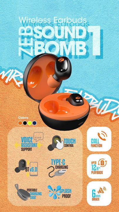 Zebronics sound bomb 1 Bluetooth earphone Orange uploaded by business on 4/13/2022