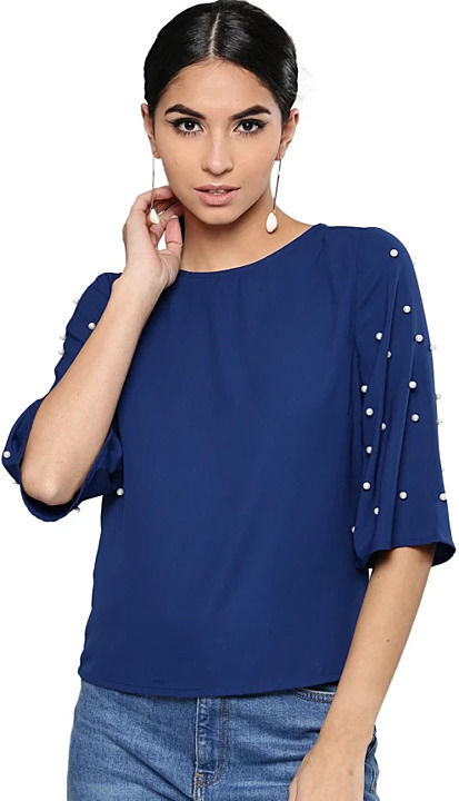 Embellished sleeves blue top uploaded by business on 10/19/2020