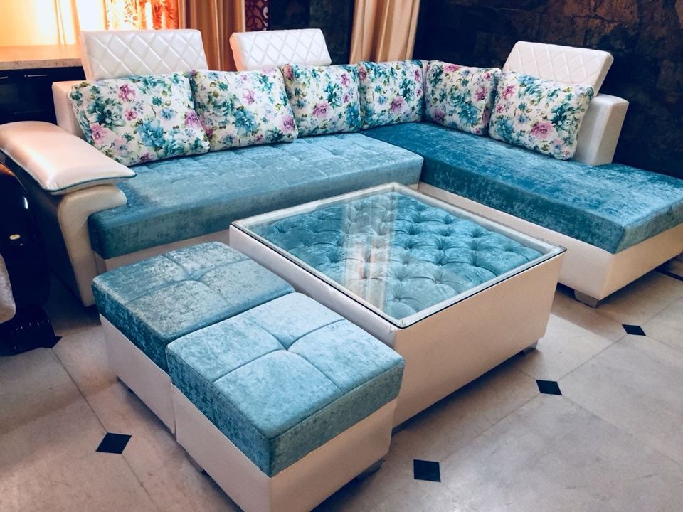 White and sky blue colour luxury sofa setting  uploaded by M.S furnitures on 4/15/2022