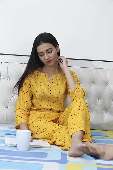 Women's Night Suits Polka Dot Mustard Rayon uploaded by Ojas Styled on 10/19/2020