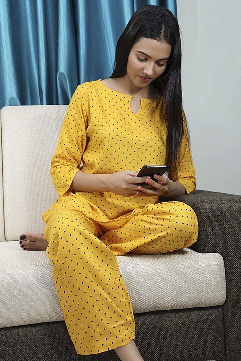 Women's Night Suits Polka Dot Mustard Rayon uploaded by business on 10/19/2020