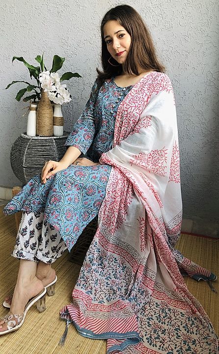 Printed cotton chunni set! uploaded by business on 10/19/2020