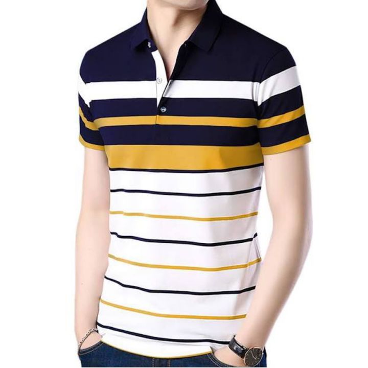Eyebogler Men's Regular Fit Polo Neck Striped Pattern T-shirt uploaded by business on 4/16/2022