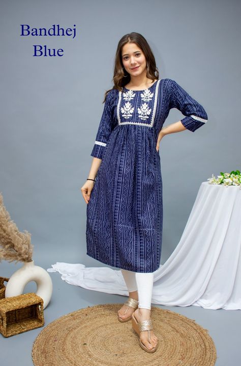 Side Cut Embroidery Work Kurti With Bandhej print uploaded by business on 4/16/2022