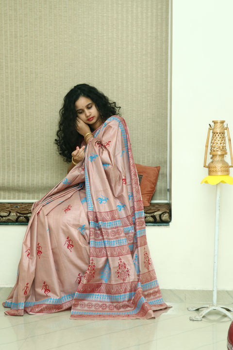 Pure Kosa Silk Saree, Block Printed. uploaded by business on 4/16/2022