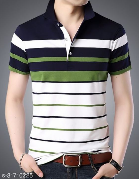 Eyebogler Men's Regular Fit Polo Collar Cotton Fabric Half Sleeve Striped Pattern Tshirt uploaded by business on 4/17/2022