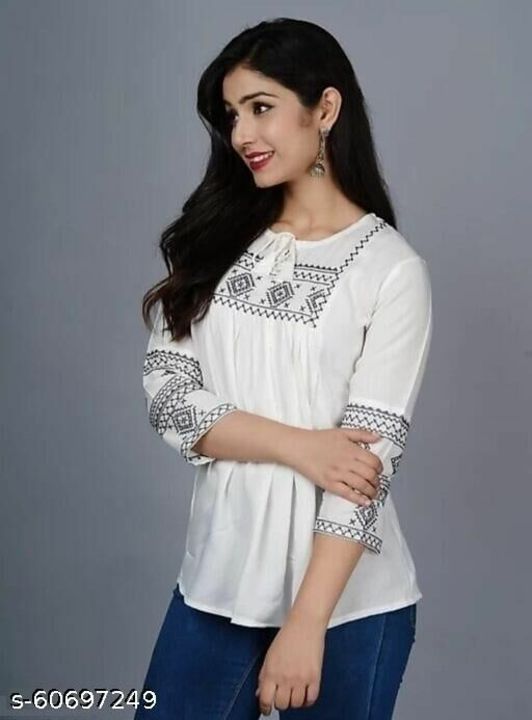 Post image Catalog Name:*Fancy Designer Women Tops &amp; Tunics*Fabric: RayonSleeve Length: Three-Quarter SleevesPattern: EmbroideredSizes:XS, S, M, L, XL, XXL, XXXL, 4XLEasy Returns Available In Case Of Any Issue*Proof of Safe Delivery! Click to know on Safety Standards of Delivery Partners- https://ltl.sh/y_nZrAV3