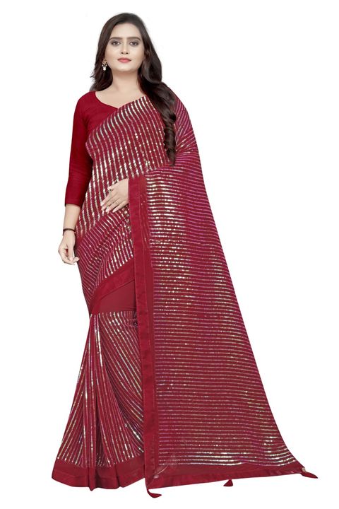 Luga Creation Sequence Bollywood Saree Georgette (Maroon) uploaded by business on 4/18/2022