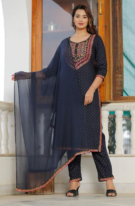 Rayon kurti with dupatta and bottom wear uploaded by Indianchoicr on 4/18/2022