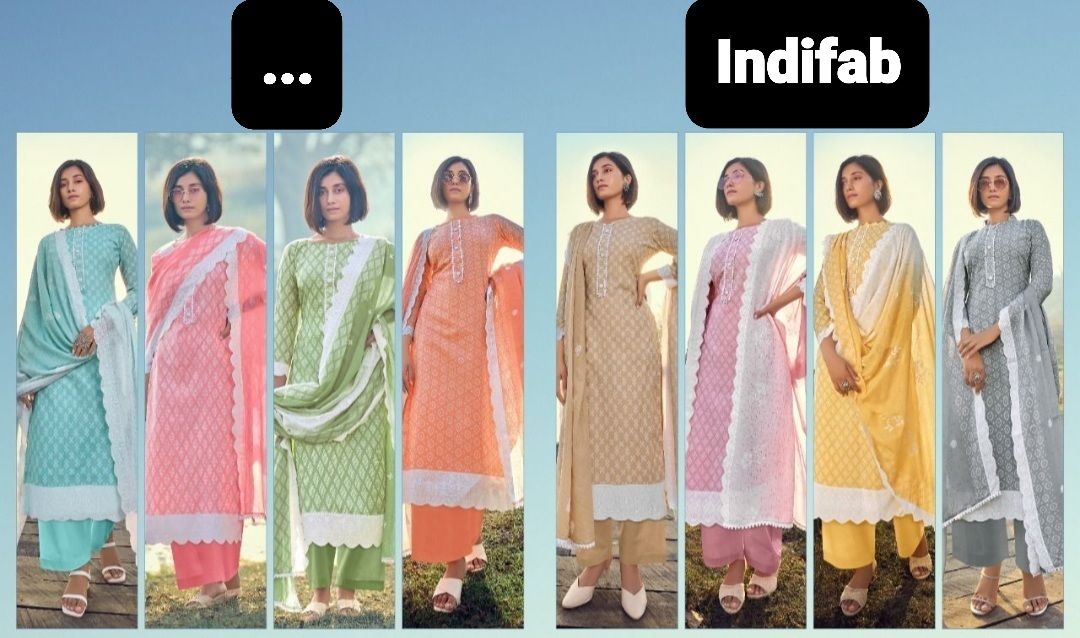 Post image Brand.. Indifab 
Kurti ,pant ,dubatta
Fabric.. pure Cotton with neck less and button work..