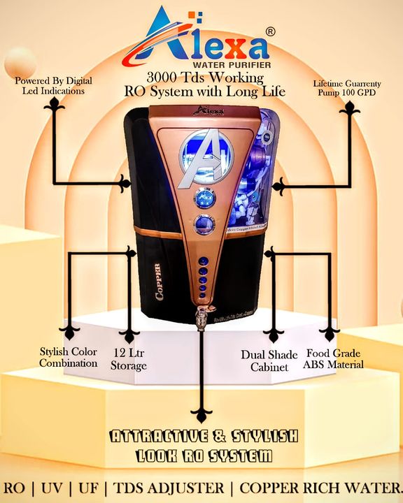 Post image Alexa Water Purifier Model Copper.With Dual Shade and Digital Display.Searching For dealer and distributor all over India.Contact us on 9911410199