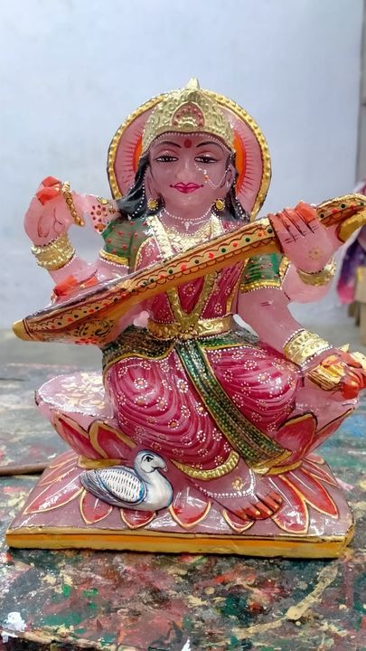 Rose quartz Laxmi ganesha and Saraswati statue uploaded by Devi craft on 4/19/2022