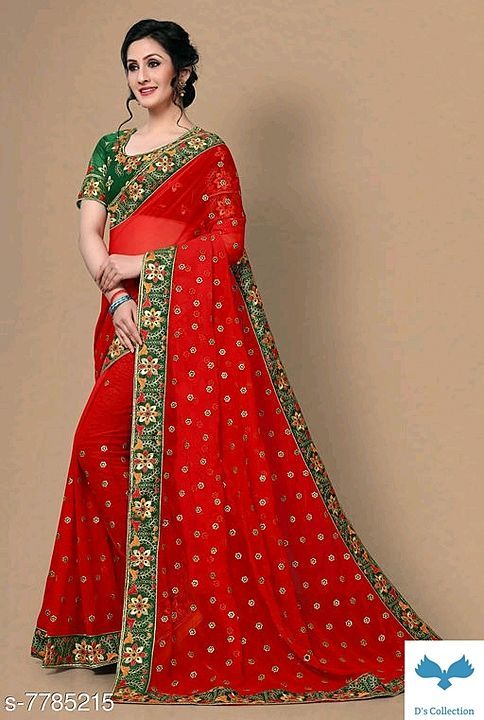 Pratham Blue Designer Red Georgette Embroidered Saree with Blouse Piece uploaded by business on 10/20/2020