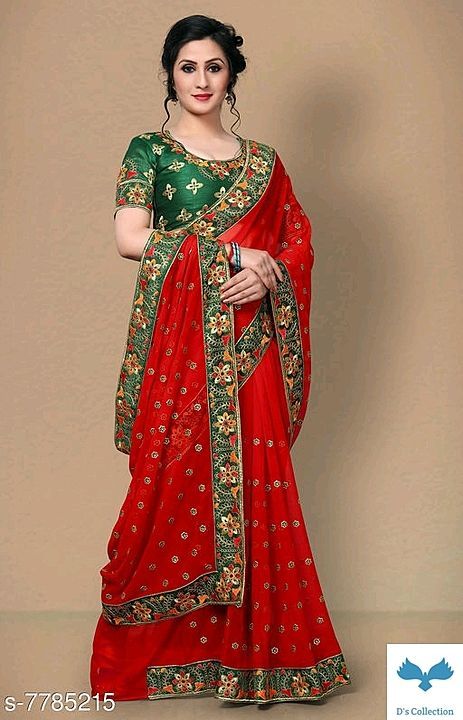 Pratham Blue Designer Red Georgette Embroidered Saree with Blouse Piece uploaded by D's Collection on 10/20/2020