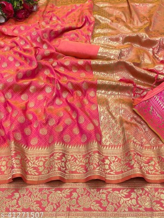 Post image *Charvi Drishya Sarees*Saree Fabric: Silk / Kanjeevaram Silk / Banarasi SilkBlouse: Running BlouseBlouse Fabric: SilkPattern: Zari WovenBlouse Pattern: SolidMultipack: SingleSizes: Free Size (Saree Length Size: 5.5 m, Blouse Length Size: 0.8 m) 
