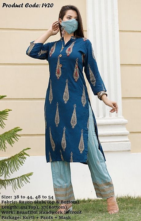 😍😍 *AVAILABLE IN BIG SIZE TOO*  😍😍

💃 *Beautiful Rayon Handworked Kurti Paired with Printed Pan uploaded by business on 6/15/2020