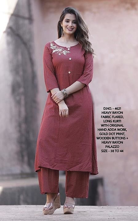 👗 *Heavy Rayon 14 Kg. Best Quality Fabric Flared, Long Kurti With Original Hand Adda Work & Gold Do uploaded by business on 6/15/2020