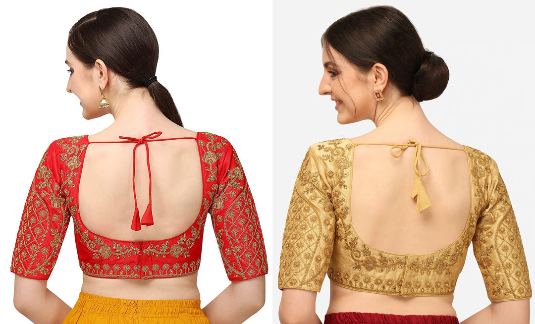 Pack of 2 (Combo) Embroidered Work Boat Neck Stylised Ladies Blouse for Party Wear uploaded by Blousekart on 4/21/2022